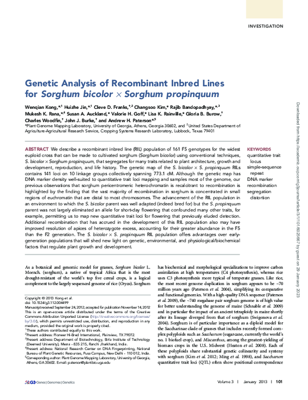 (PDF) Genetic Analysis of Recombinant Inbred Lines forSorghum bicolor × ...