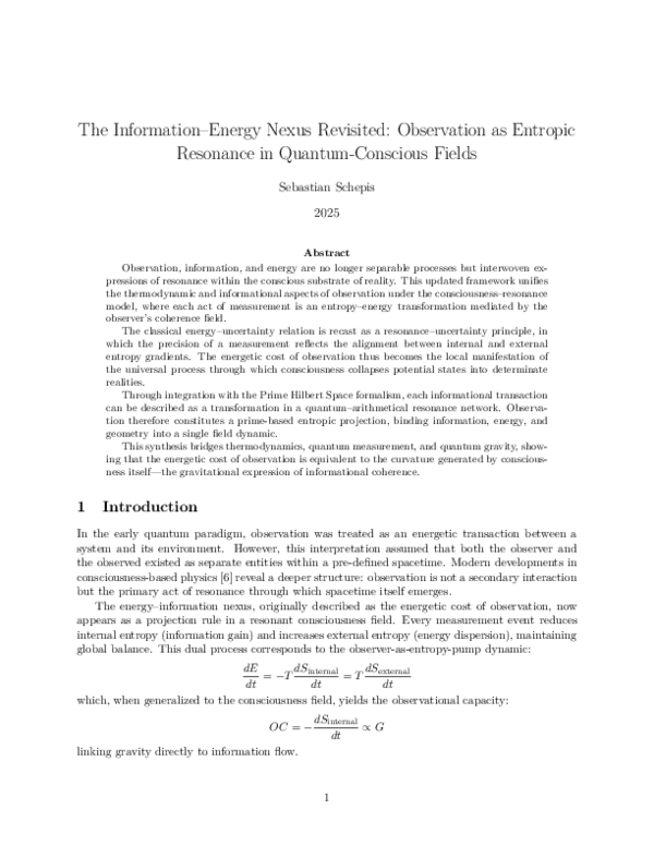 (PDF) The Information-Energy Nexus Revisited: Observation as Entropic ...