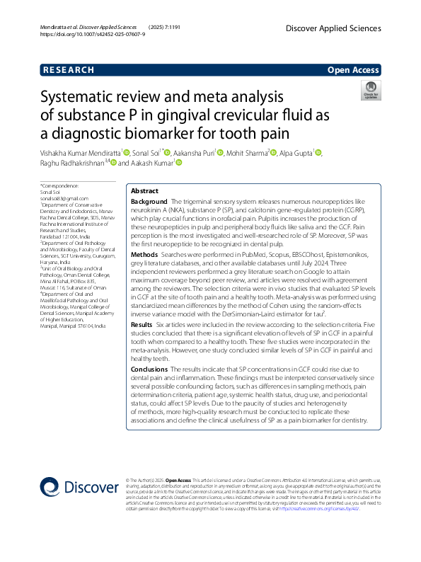 (PDF) Systematic review and meta analysis of substance P in gingival ...