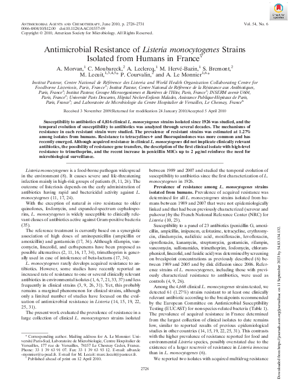 (PDF) Antimicrobial Resistance of Listeria monocytogenes Strains ...