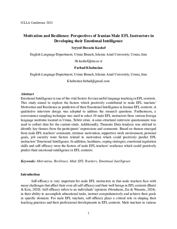 (PDF) Motivation and Resilience: Perspectives of Iranian Male EFL ...