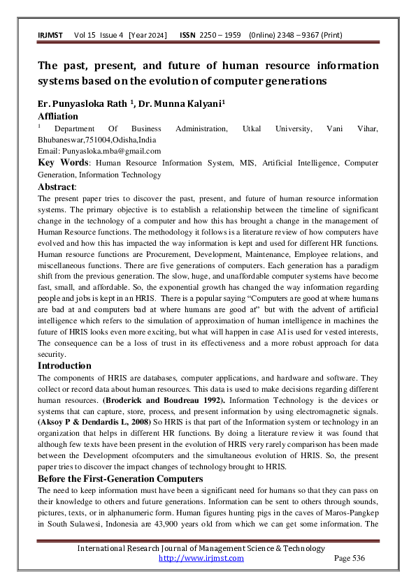 (PDF) The past, present, and future of human resource information ...