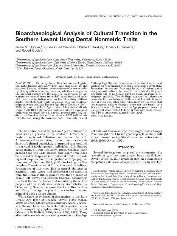(PDF) Bioarchaeological analysis of cultural transition in the southern ...