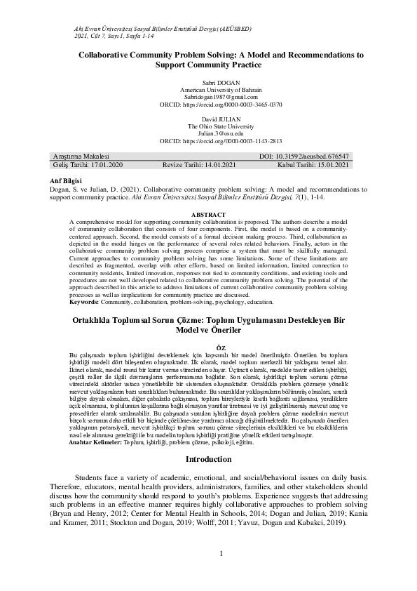 (PDF) Collaborative Community Problem Solving: A Model and ...