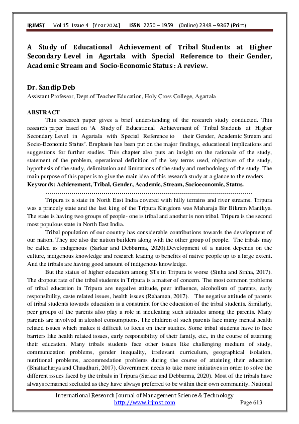 (PDF) A Study of Educational Achievement of Tribal Students at Higher ...