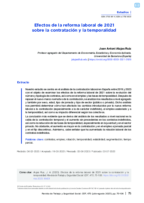 (PDF) Efectos de la reforma laboral de 2021 sobre la contratación y la ...