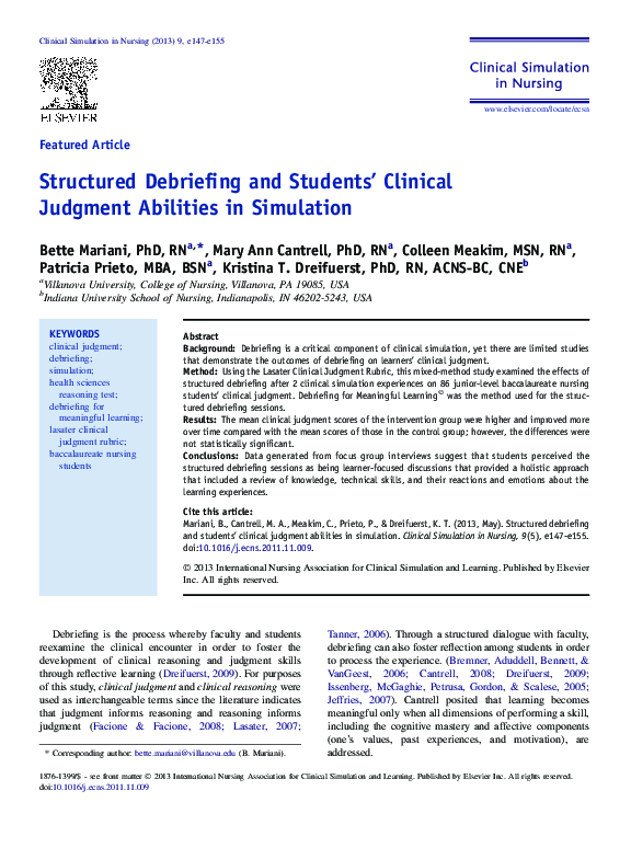 (PDF) Structured Debriefing and Students' Clinical Judgment Abilities ...