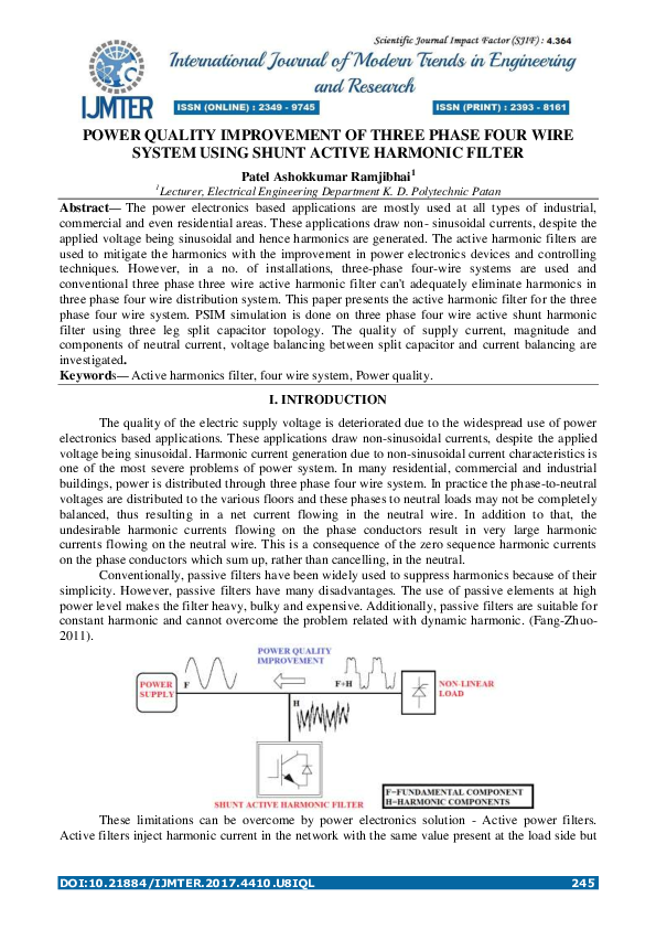 (PDF) Power Quality Improvement of Three Phase Four Wire System Using ...