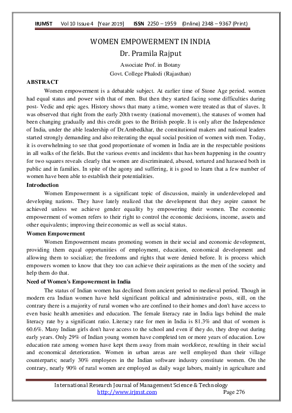 (PDF) WOMEN EMPOWERMENT IN INDIA