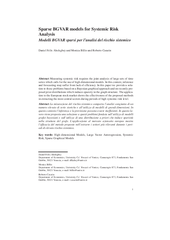 (PDF) Sparse BGVAR models for Systemic Risk Analysis