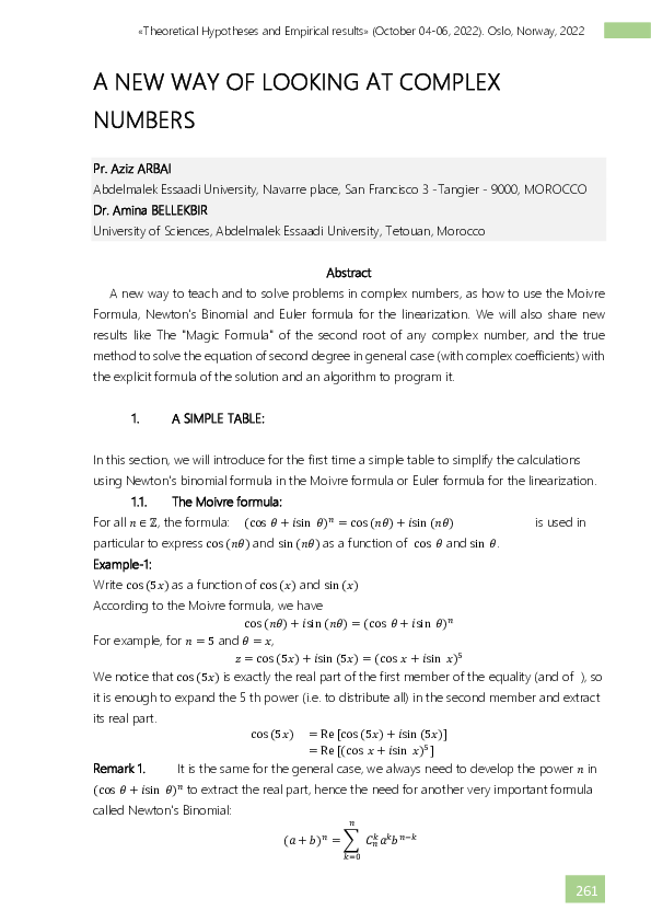 (PDF) A NEW WAY OF LOOKING AT COMPLEX NUMBERS