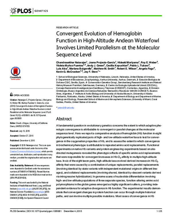 (PDF) Convergent Evolution of Hemoglobin Function in High-Altitude ...