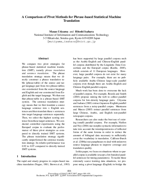 (PDF) A Comparison of Pivot Methods for Phrase-Based Statistical ...