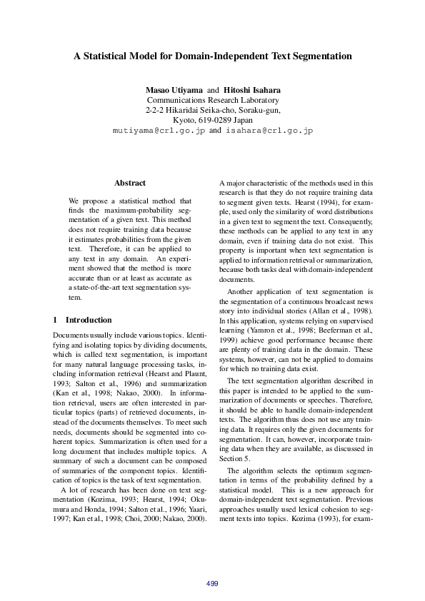 (PDF) A statistical model for domain-independent text segmentation