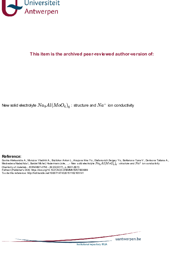 (PDF) New Solid Electrolyte Na 9 Al(MoO 4 ) 6 : Structure and Na + Ion ...
