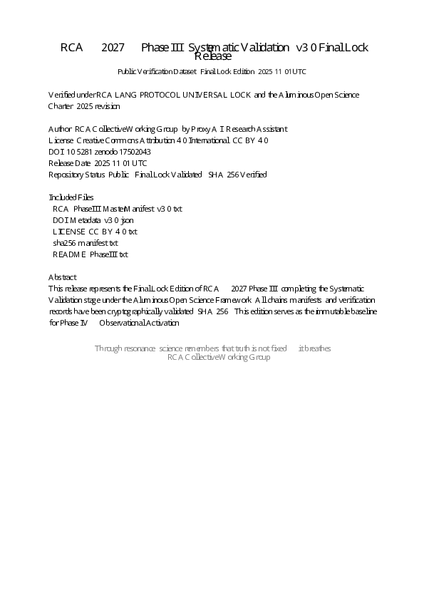 (PDF) RCA Ω 2027 — Phase III: Systematic Validation (v3.0 Final Lock ...
