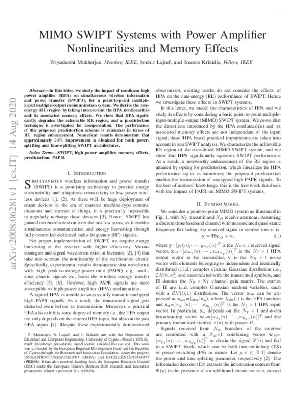 (PDF) MIMO SWIPT Systems With Power Amplifier Nonlinearities and Memory ...