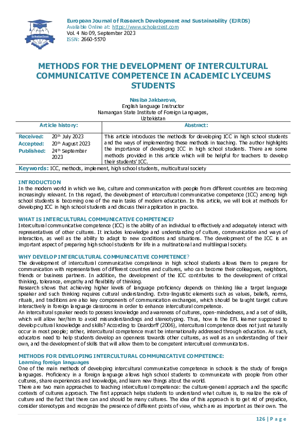 (PDF) METHODS FOR THE DEVELOPMENT OF INTERCULTURAL COMMUNICATIVE ...