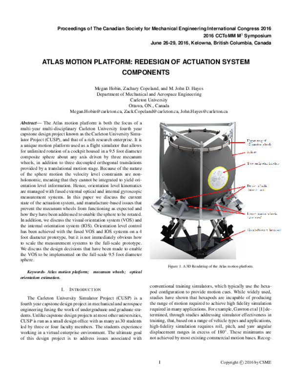 (PDF) Atlas Motion Platform: Redesign of Actuation System Components