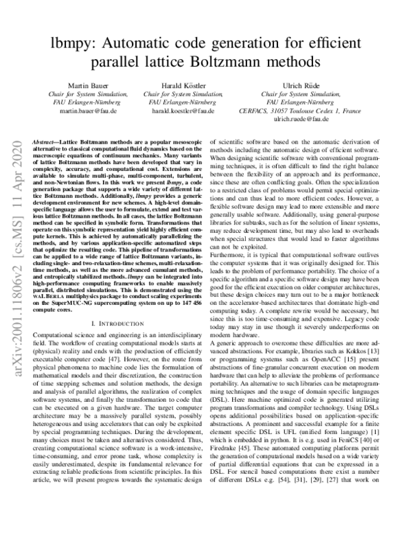 (PDF) lbmpy: Automatic code generation for efficient parallel lattice ...