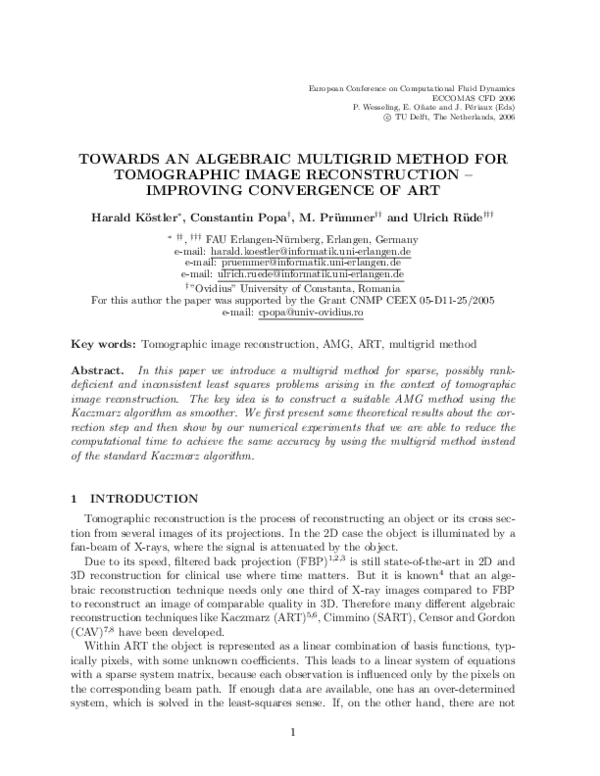 (PDF) Towards an algebraic multigrid method for tomographic image ...