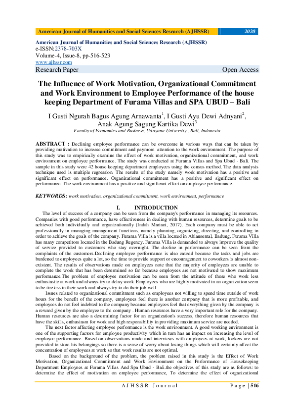 (PDF) The Influence of Work Motivation, Organizational Commitment and ...