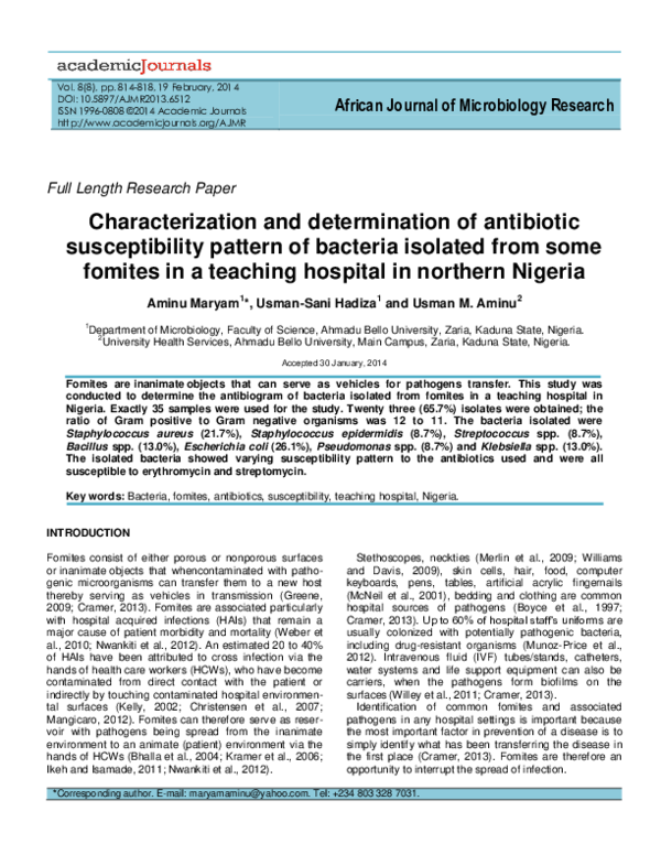 (PDF) Characterization and determination of antibiotic susceptibility ...
