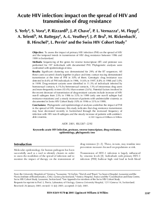 (PDF) Acute HIV infection: impact on the spread of HIV and transmission ...