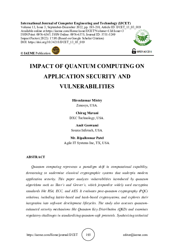 (PDF) IMPACT OF QUANTUM COMPUTING ON APPLICATION SECURITY AND ...