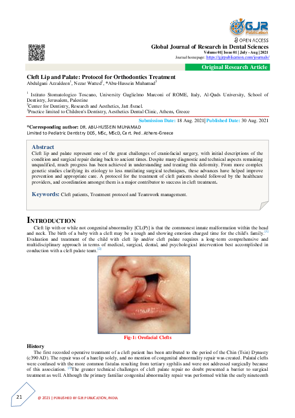 (PDF) Cleft Lip and Palate: Protocol for Orthodontics Treatment