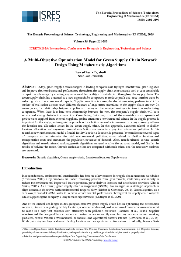 (PDF) A Multi-Objective Optimization Model for Green Supply Chain ...