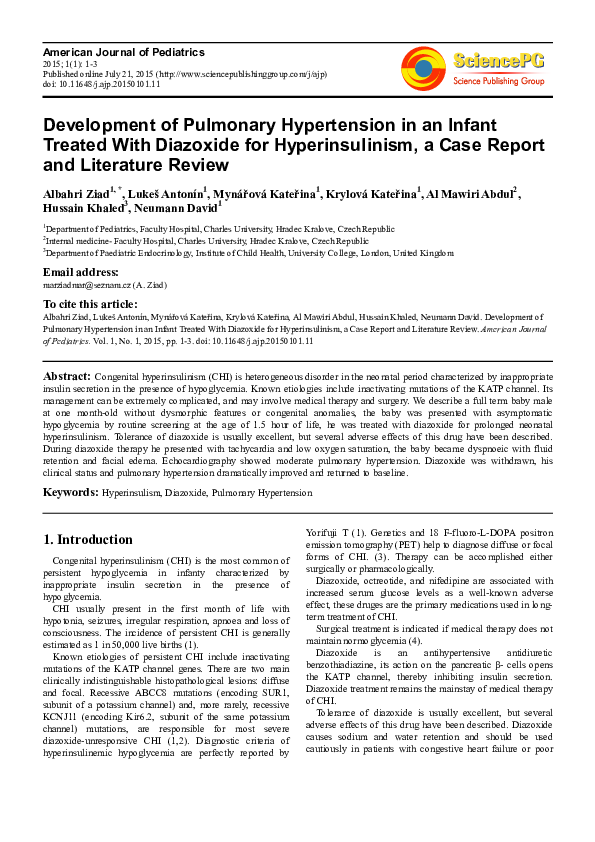 (PDF) Development of Pulmonary Hypertension in an Infant Treated With ...