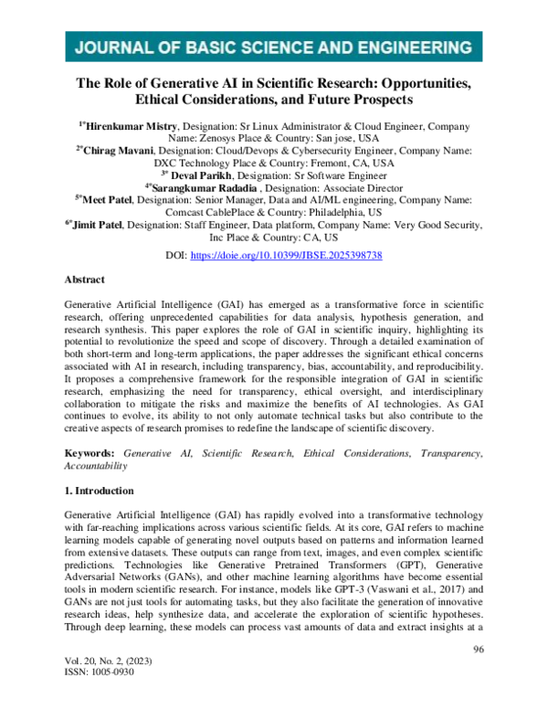 (PDF) The Role of Generative AI in Scientific Research: Opportunities ...