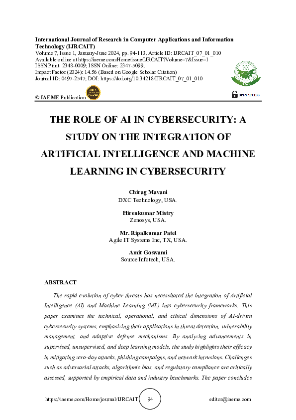 (PDF) THE ROLE OF AI IN CYBERSECURITY: A STUDY ON THE INTEGRATION OF ...