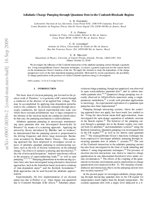 (PDF) Adiabatic charge pumping through quantum dots in the Coulomb ...