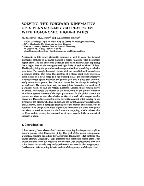 (PDF) Solving the Forward Kinematics of a Planar 3-legged Platform With ...