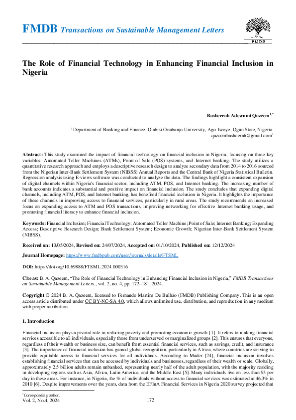 (PDF) The Role of Financial Technology in Enhancing Financial Inclusion ...