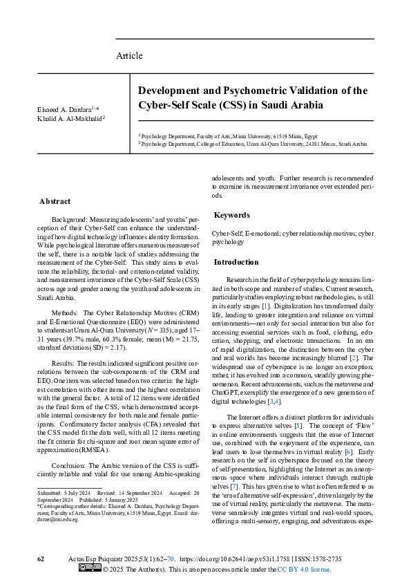 (PDF) Development and Psychometric Validation of the Cyber-Self Scale ...