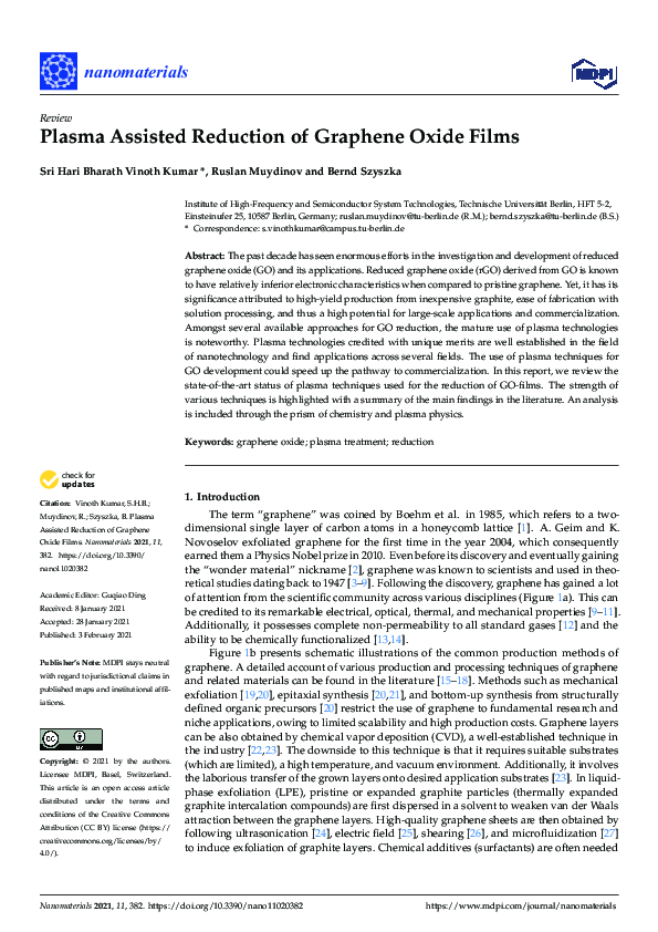 (PDF) Plasma Assisted Reduction of Graphene Oxide Films