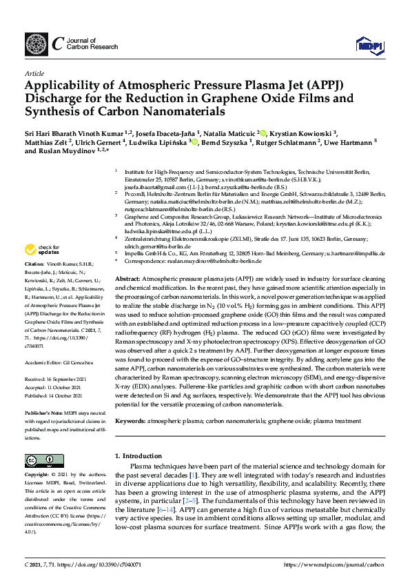 (PDF) Applicability of Atmospheric Pressure Plasma Jet (APPJ) Discharge ...