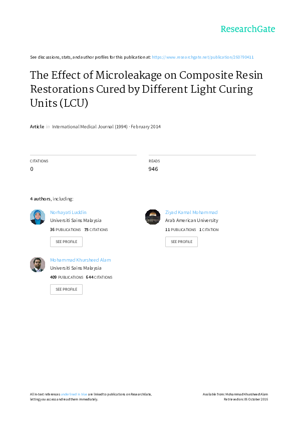 (PDF) The Effect of Microleakage on Composite Resin Restorations Cured ...