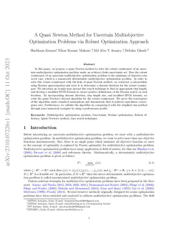 (PDF) A Quasi Newton Method for Uncertain Multiobjective Optimization ...