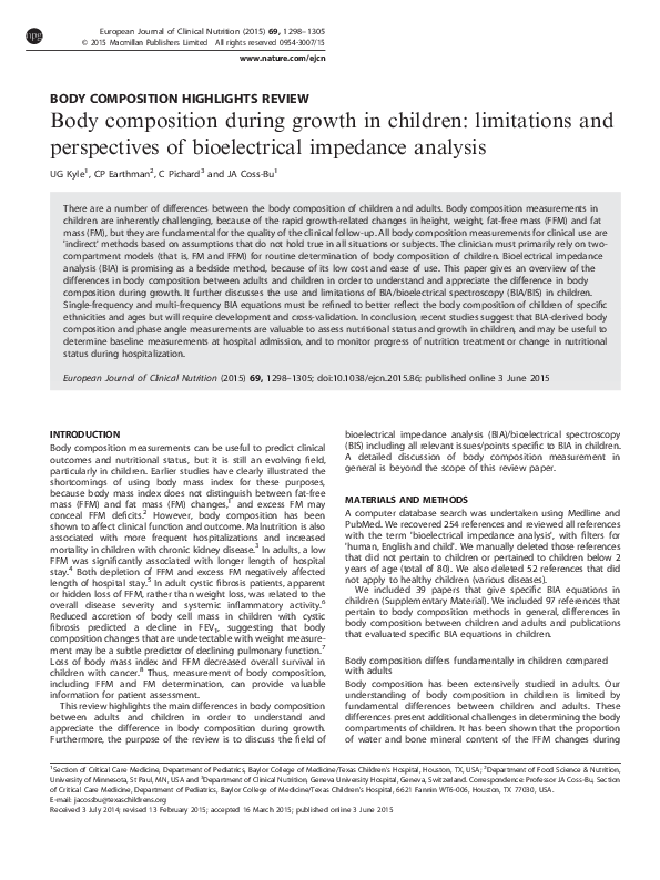 (PDF) Body composition during growth in children: limitations and ...