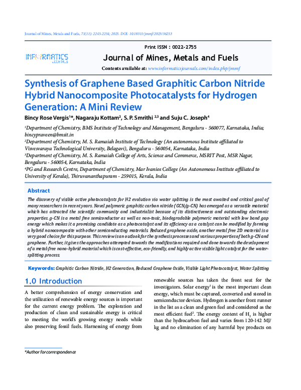 (PDF) Synthesis of Graphene Based Graphitic Carbon Nitride Hybrid ...