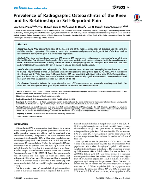 (PDF) Prevalence of Radiographic Osteoarthritis of the Knee and Its ...