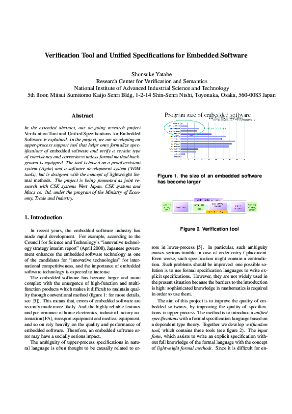 (PDF) Verification Tool and Unified Specifications for Embedded Software