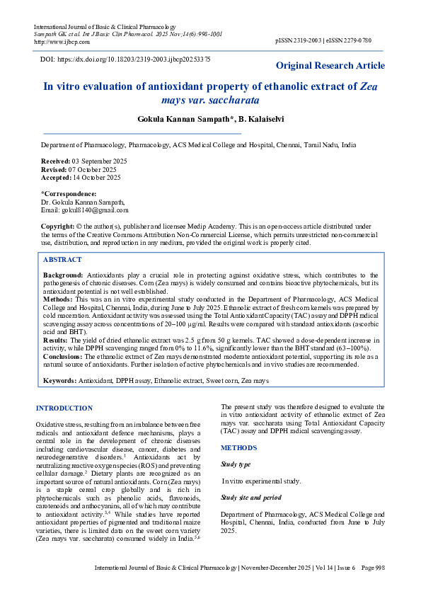(PDF) In vitro evaluation of antioxidant property of ethanolic extract ...