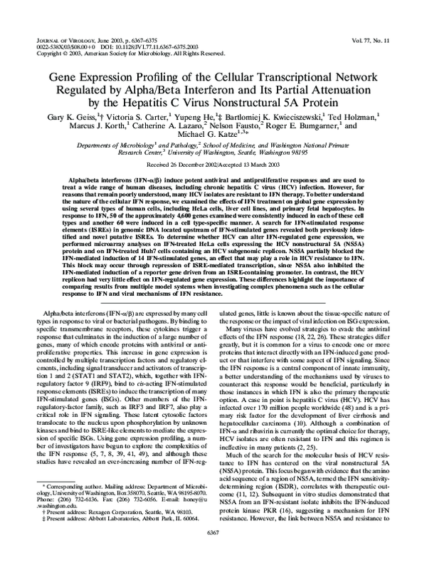(PDF) Gene Expression Profiling of the Cellular Transcriptional Network ...