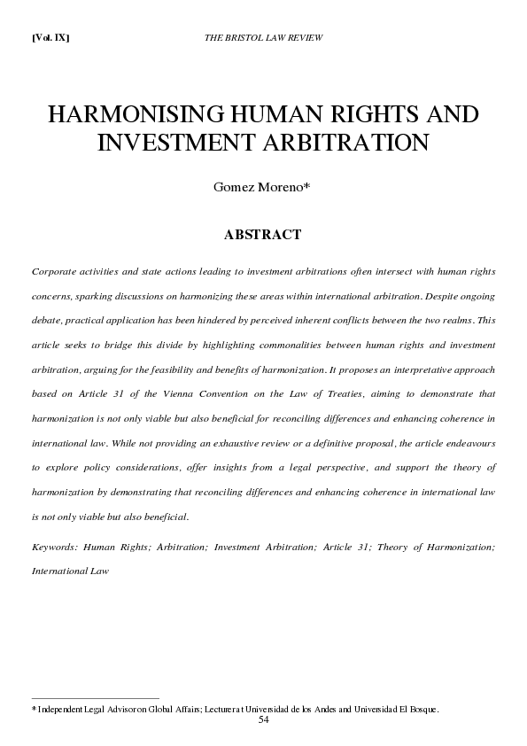 (PDF) HARMONISING HUMAN RIGHTS AND INVESTMENT ARBITRATION