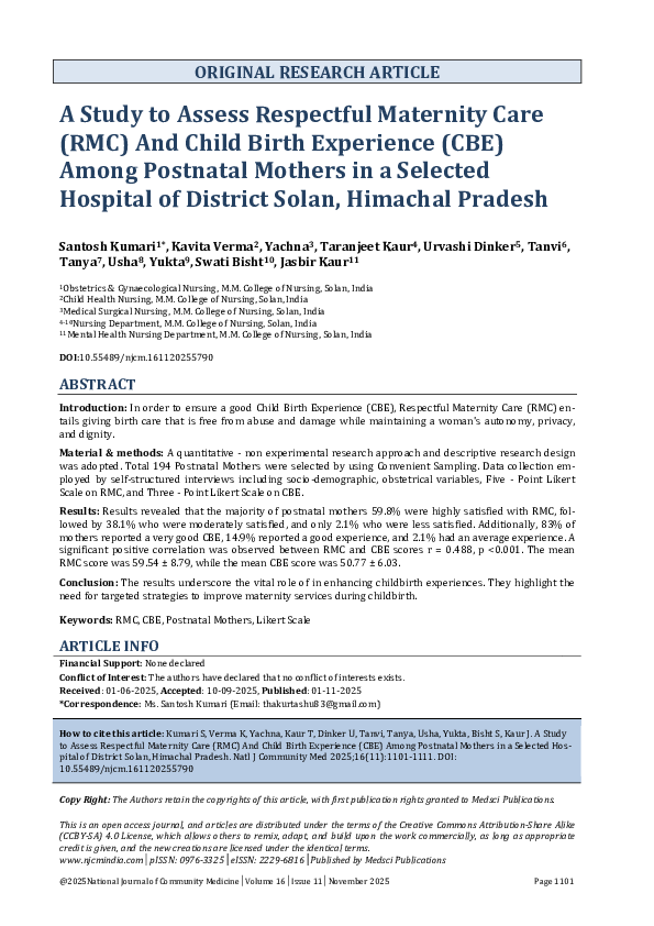 (PDF) A Study to Assess Respectful Maternity Care (RMC) And Child Birth ...